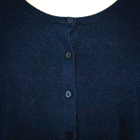 WYSE 5 Size 12 US Adele Navy Blue Shimmer Ruffle Button Long Sleeve Cardigan - Picture 2 of 7